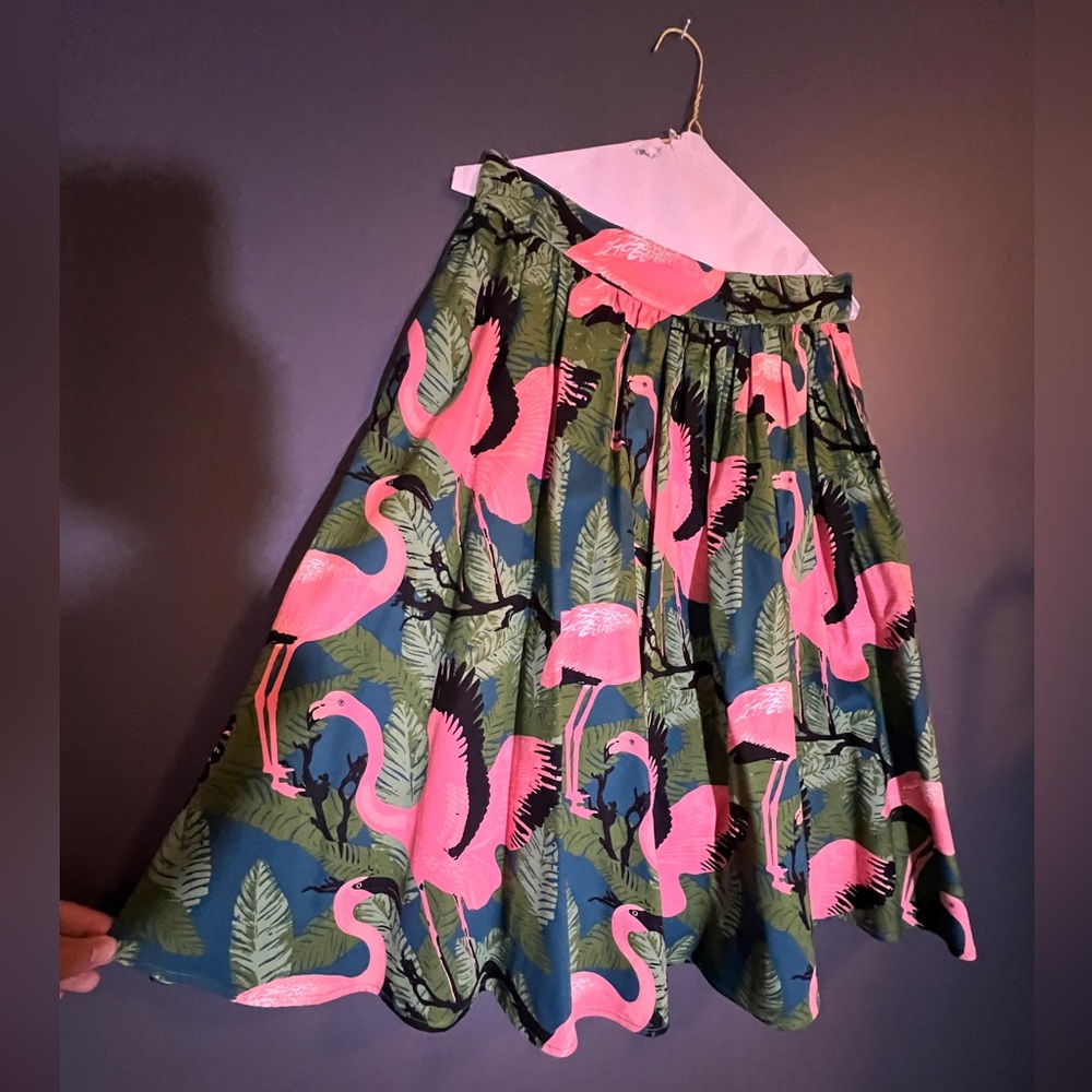 Voodoo Vixen Flamingo A-Line Skirt - Green and Pink